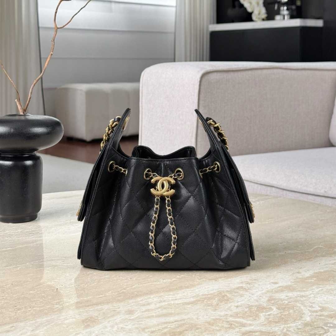 Luxury Designer Bag CC Bag Black Classic 25 Bag Hobo Large Capacity Crossbody Bag Casual Fashion Women's Bag Fashion Trend Handbag Litchi Leather Mini Bag - 1 of 7