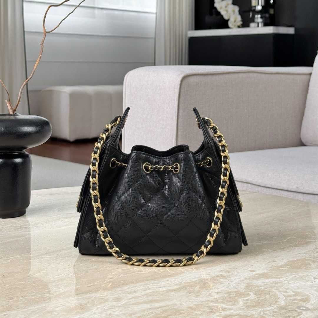 Luxury Designer Bag CC Bag Black Classic 25 Bag Hobo Large Capacity Crossbody Bag Casual Fashion Women's Bag Fashion Trend Handbag Litchi Leather Mini Bag - 2 of 7